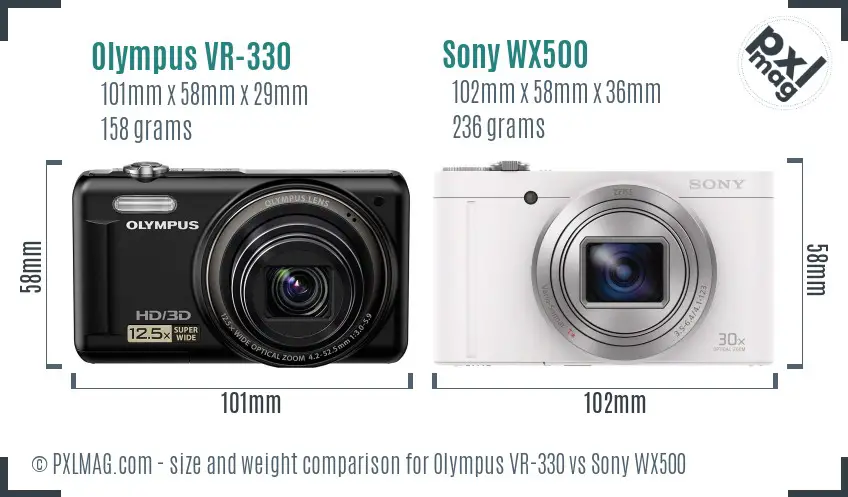 Olympus VR-330 vs Sony WX500 size comparison