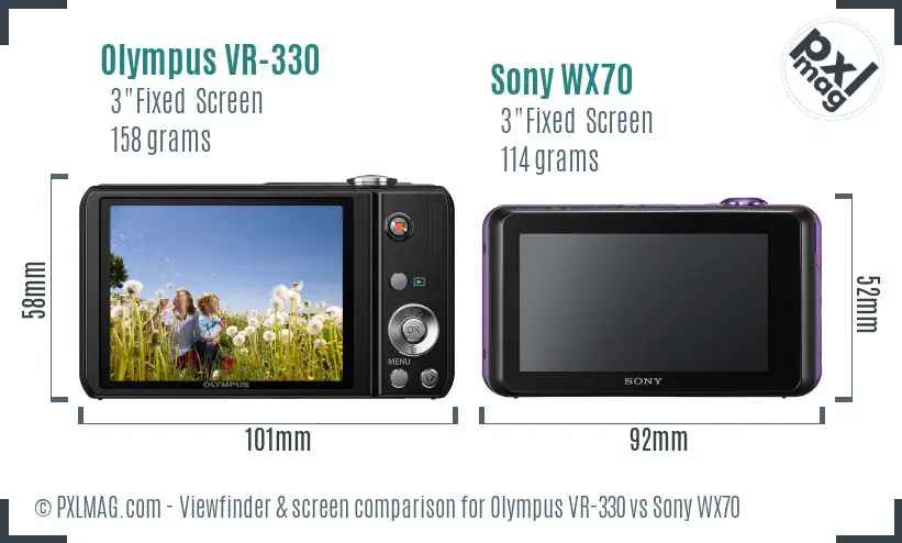 Olympus VR-330 vs Sony WX70 Screen and Viewfinder comparison