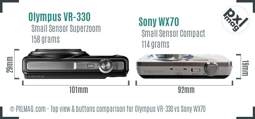 Olympus VR-330 vs Sony WX70 top view buttons comparison