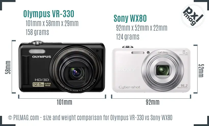 Olympus VR-330 vs Sony WX80 size comparison