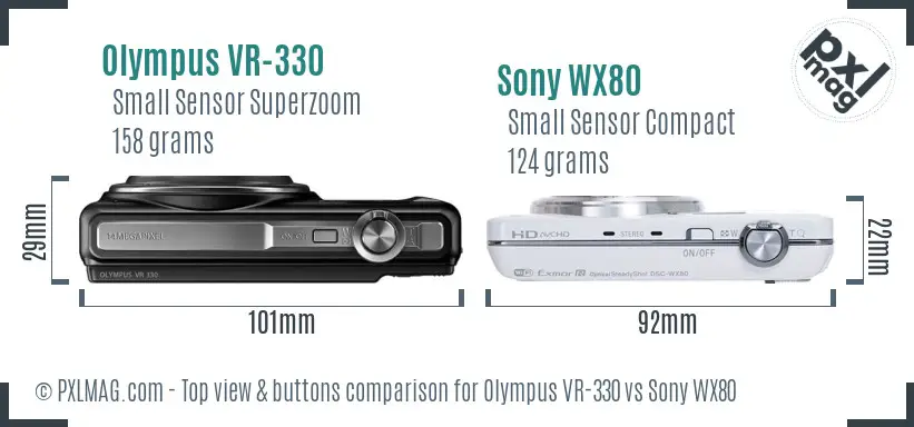 Olympus VR-330 vs Sony WX80 top view buttons comparison