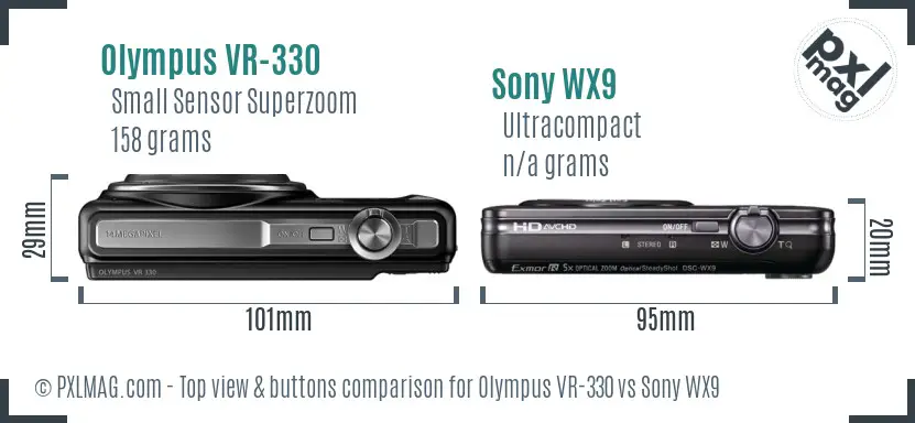 Olympus VR-330 vs Sony WX9 top view buttons comparison