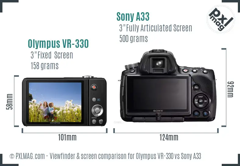 Olympus VR-330 vs Sony A33 Screen and Viewfinder comparison