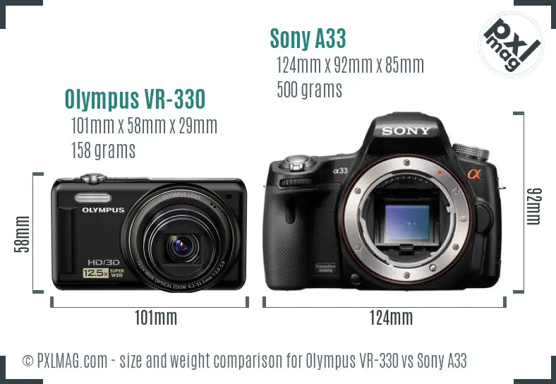 Olympus VR-330 vs Sony A33 size comparison