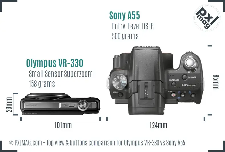 Olympus VR-330 vs Sony A55 top view buttons comparison