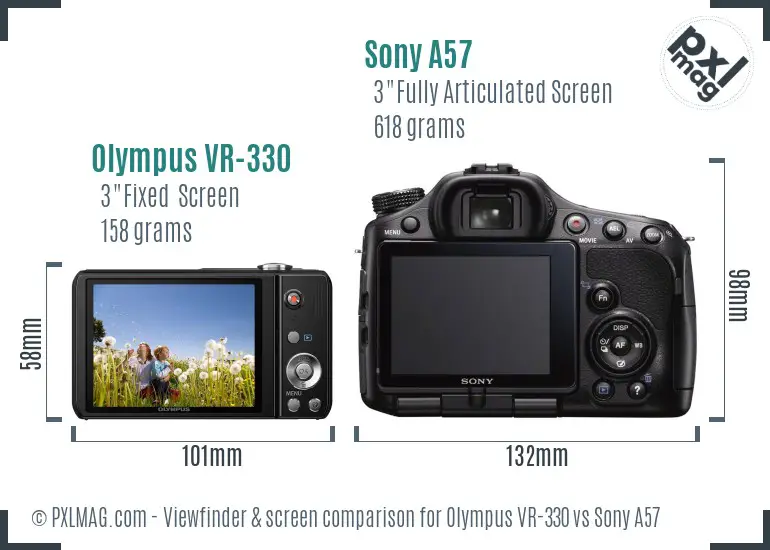 Olympus VR-330 vs Sony A57 Screen and Viewfinder comparison