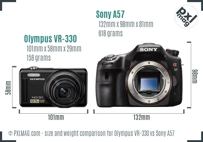 Olympus VR-330 vs Sony A57 size comparison