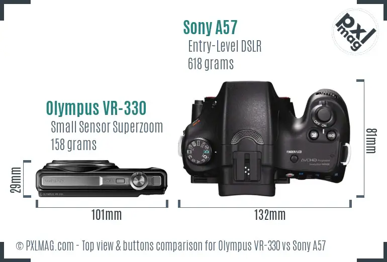 Olympus VR-330 vs Sony A57 top view buttons comparison