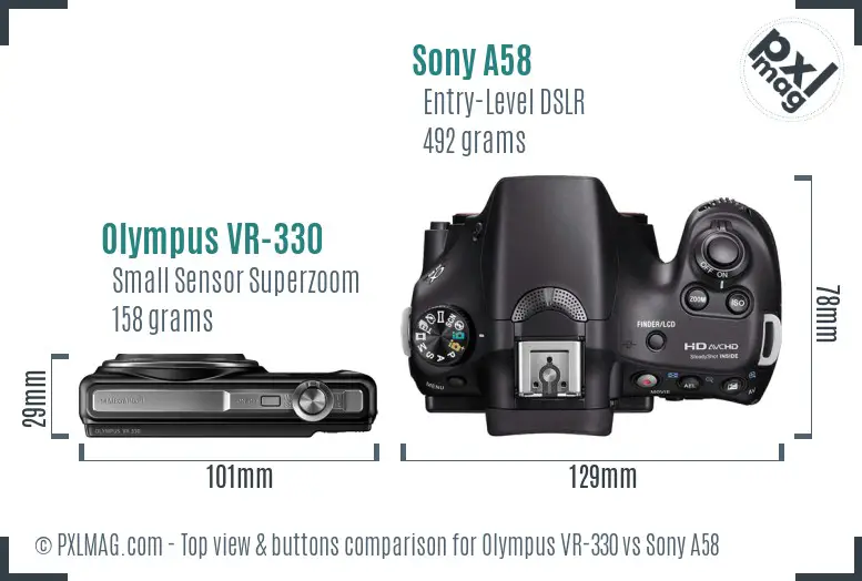 Olympus VR-330 vs Sony A58 top view buttons comparison