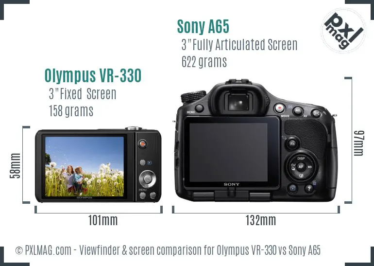Olympus VR-330 vs Sony A65 Screen and Viewfinder comparison