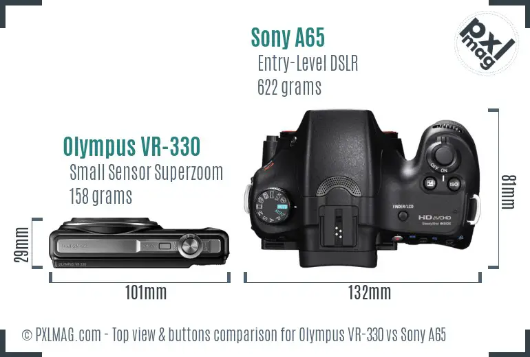 Olympus VR-330 vs Sony A65 top view buttons comparison