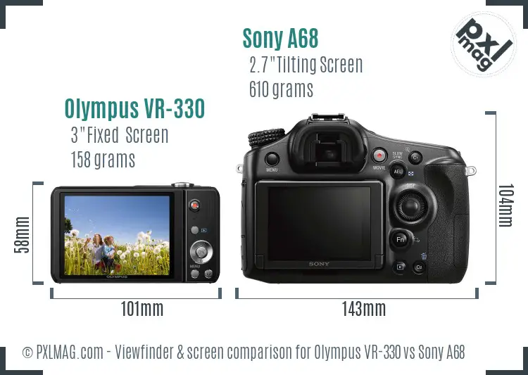 Olympus VR-330 vs Sony A68 Screen and Viewfinder comparison
