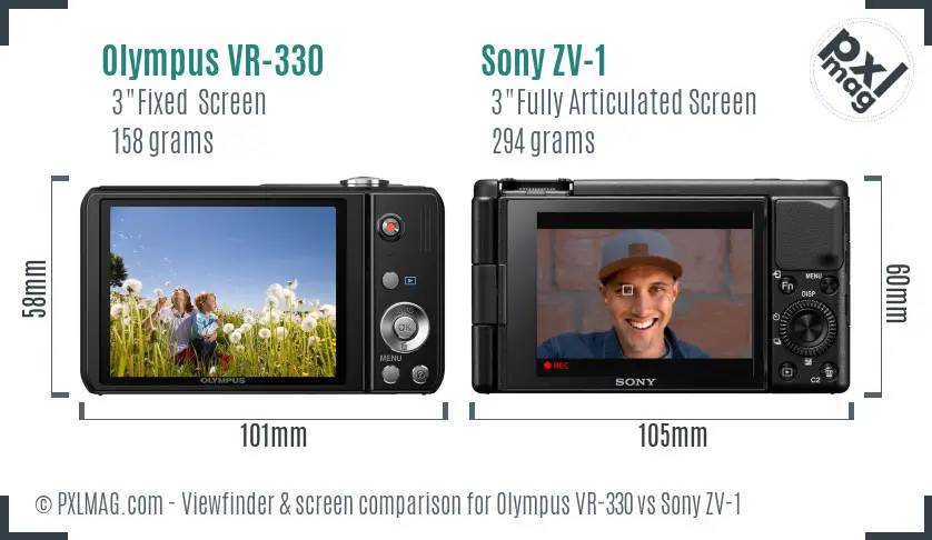 Olympus VR-330 vs Sony ZV-1 Screen and Viewfinder comparison