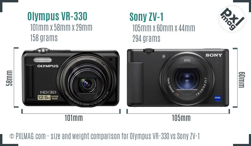 Olympus VR-330 vs Sony ZV-1 size comparison