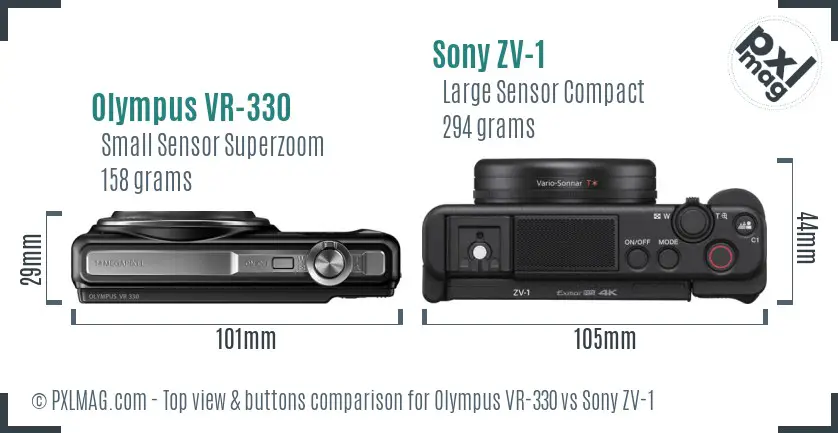Olympus VR-330 vs Sony ZV-1 top view buttons comparison