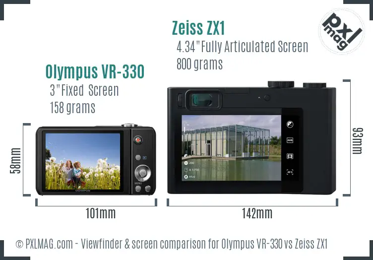 Olympus VR-330 vs Zeiss ZX1 Screen and Viewfinder comparison