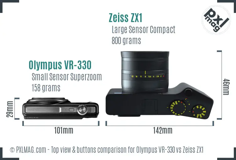 Olympus VR-330 vs Zeiss ZX1 top view buttons comparison