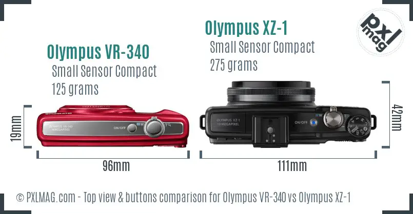 Olympus VR-340 vs Olympus XZ-1 top view buttons comparison