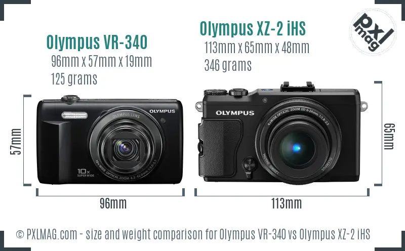 Olympus VR-340 vs Olympus XZ-2 iHS size comparison