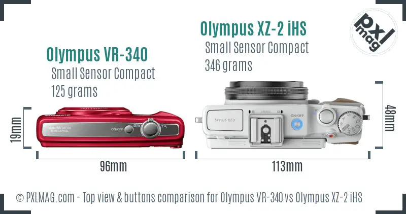 Olympus VR-340 vs Olympus XZ-2 iHS top view buttons comparison