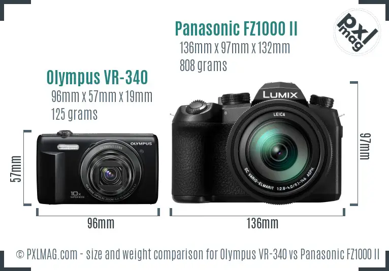 Olympus VR-340 vs Panasonic FZ1000 II size comparison