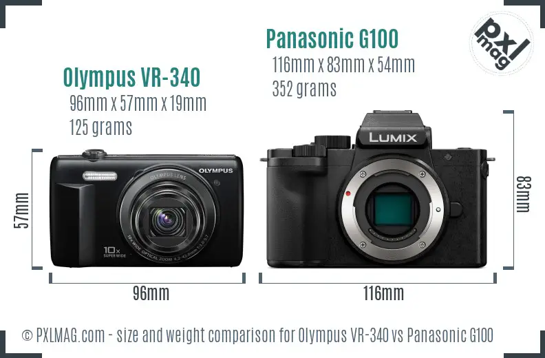 Olympus VR-340 vs Panasonic G100 size comparison