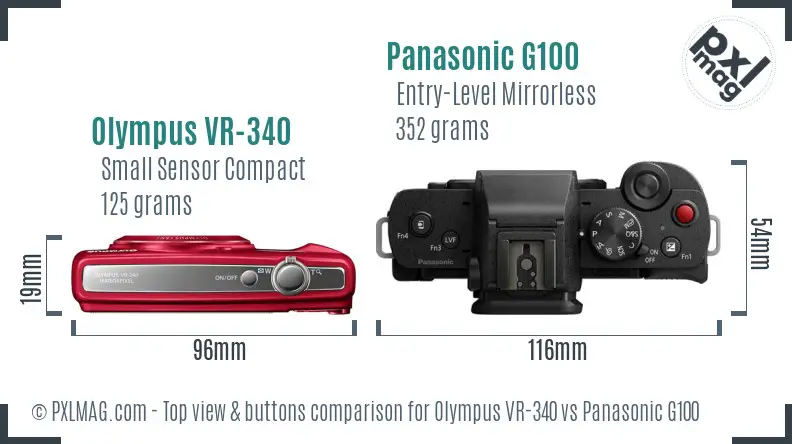 Olympus VR-340 vs Panasonic G100 top view buttons comparison