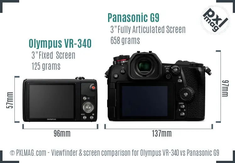Olympus VR-340 vs Panasonic G9 Screen and Viewfinder comparison
