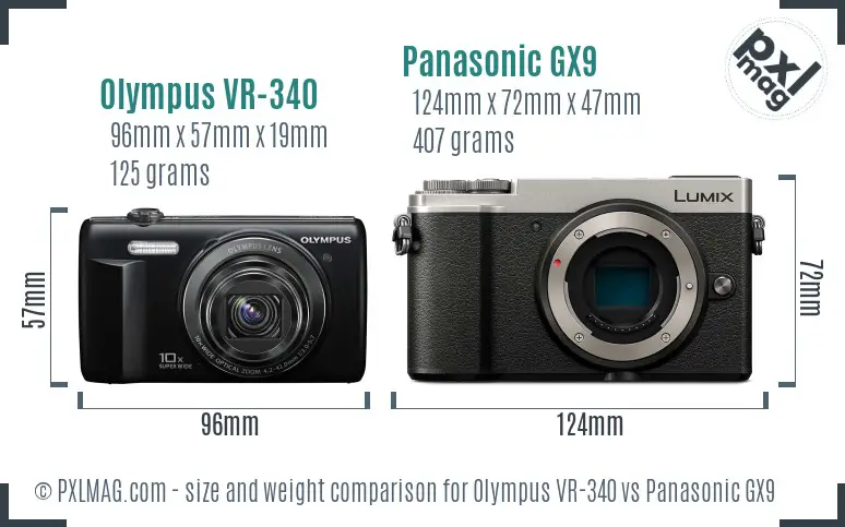 Olympus VR-340 vs Panasonic GX9 size comparison
