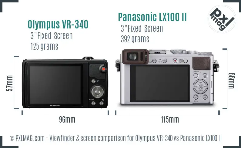 Olympus VR-340 vs Panasonic LX100 II Screen and Viewfinder comparison