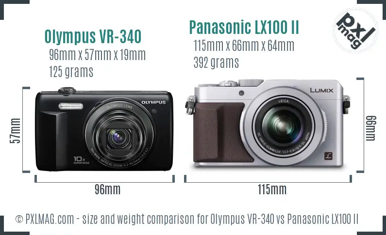Olympus VR-340 vs Panasonic LX100 II size comparison
