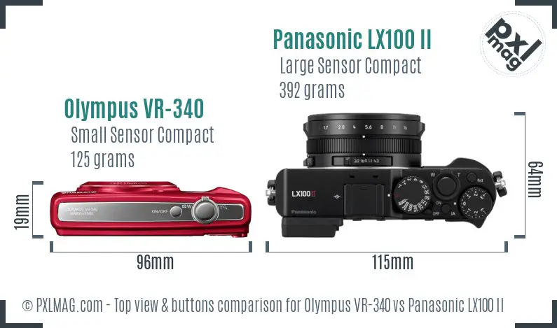 Olympus VR-340 vs Panasonic LX100 II top view buttons comparison