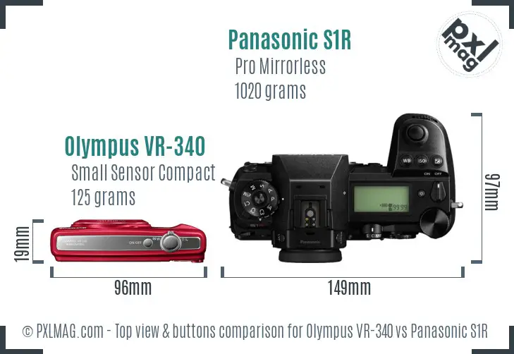 Olympus VR-340 vs Panasonic S1R top view buttons comparison