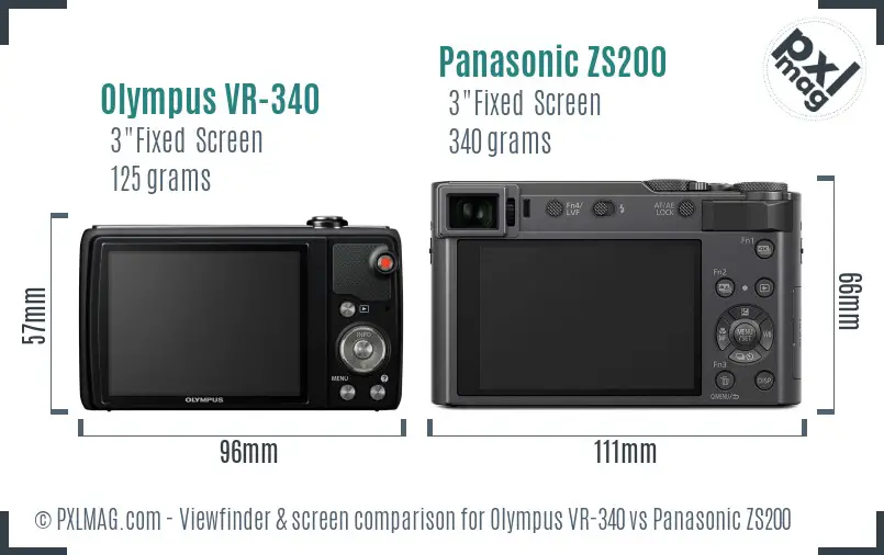 Olympus VR-340 vs Panasonic ZS200 Screen and Viewfinder comparison