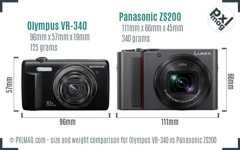 Olympus VR-340 vs Panasonic ZS200 size comparison