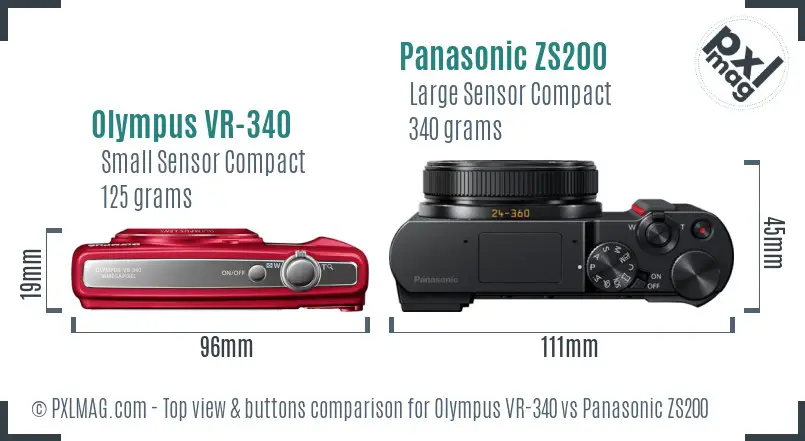 Olympus VR-340 vs Panasonic ZS200 top view buttons comparison