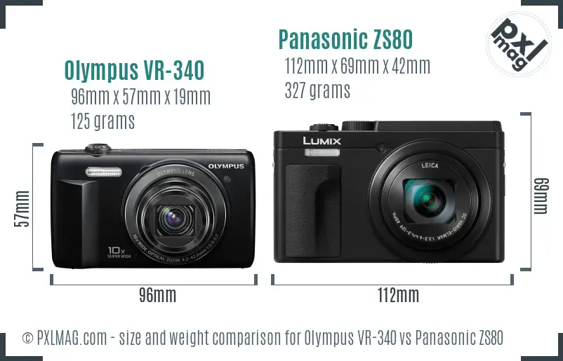 Olympus VR-340 vs Panasonic ZS80 size comparison
