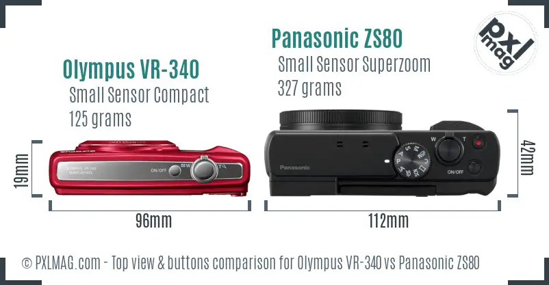 Olympus VR-340 vs Panasonic ZS80 top view buttons comparison