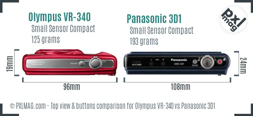 Olympus VR-340 vs Panasonic 3D1 top view buttons comparison