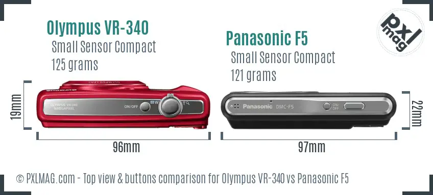 Olympus VR-340 vs Panasonic F5 top view buttons comparison
