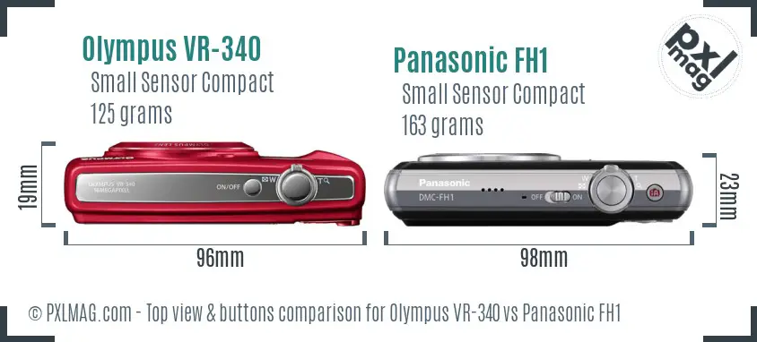 Olympus VR-340 vs Panasonic FH1 top view buttons comparison