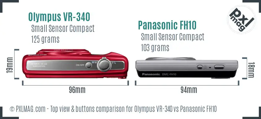 Olympus VR-340 vs Panasonic FH10 top view buttons comparison