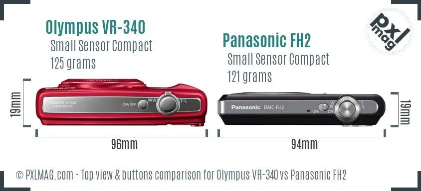 Olympus VR-340 vs Panasonic FH2 top view buttons comparison