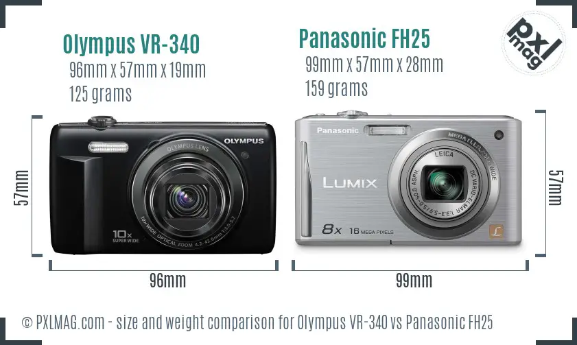 Olympus VR-340 vs Panasonic FH25 size comparison