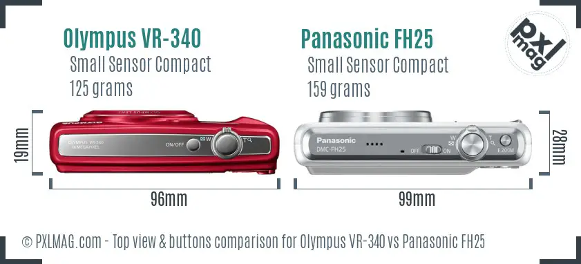 Olympus VR-340 vs Panasonic FH25 top view buttons comparison