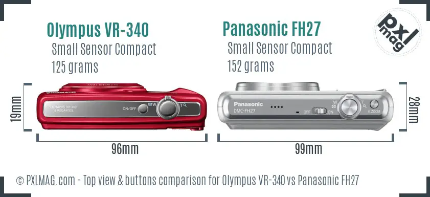 Olympus VR-340 vs Panasonic FH27 top view buttons comparison