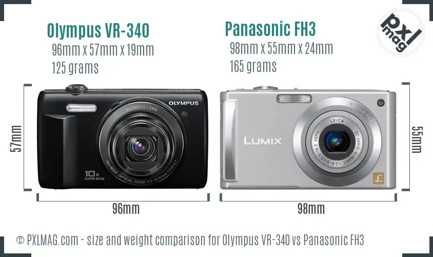 Olympus VR-340 vs Panasonic FH3 size comparison