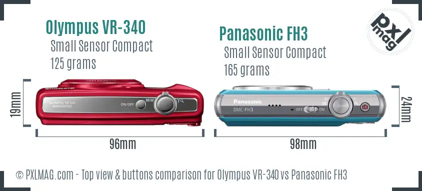 Olympus VR-340 vs Panasonic FH3 top view buttons comparison