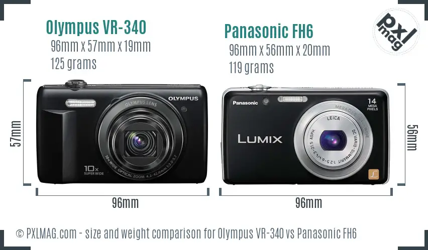 Olympus VR-340 vs Panasonic FH6 size comparison