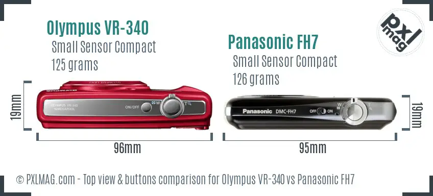 Olympus VR-340 vs Panasonic FH7 top view buttons comparison